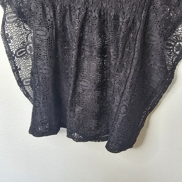Black Lace Womens Swim Cover Tie Strings Tassels V Neck Elastic Waist - Picture 3 of 8